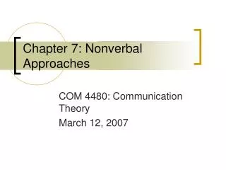 Chapter 7: Nonverbal Approaches