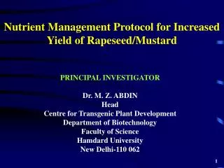 Nutrient Management Protocol for Increased Yield of Rapeseed/Mustard
