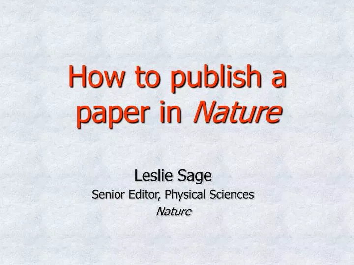 how to publish a paper in nature