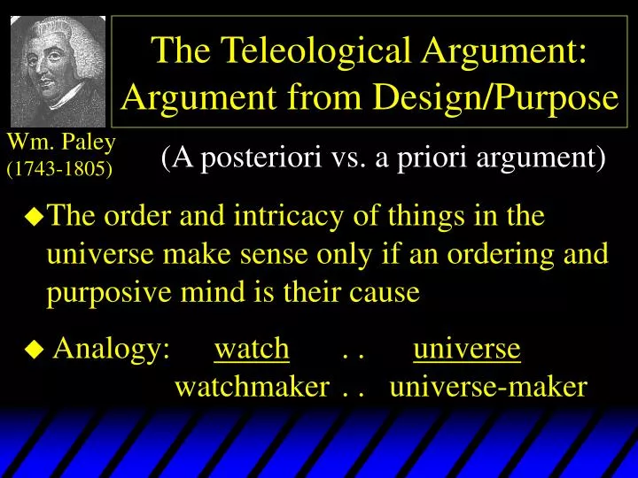 the teleological argument argument from design purpose
