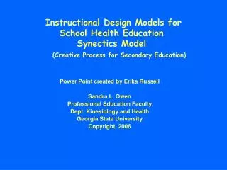 Instructional Design Models for School Health Education Synectics Model (Creative Process for Secondary Education)
