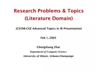 Research Problems &amp; Topics (Literature Domain)