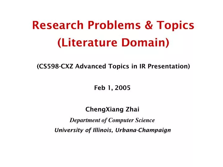 research problems topics literature domain