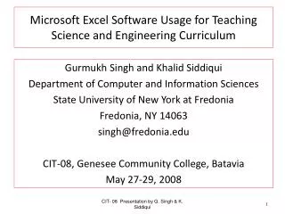 Microsoft Excel Software Usage for Teaching Science and Engineering Curriculum