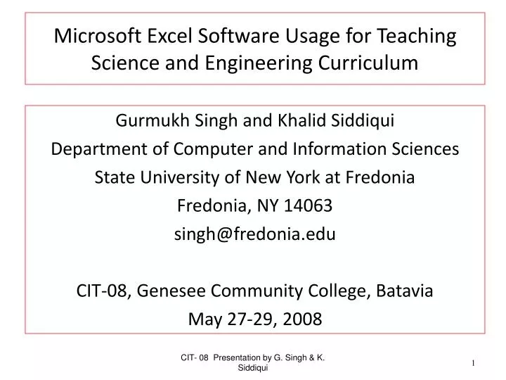 microsoft excel software usage for teaching science and engineering curriculum