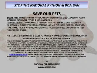 STOP THE NATIONAL PYTHON &amp; BOA BAN