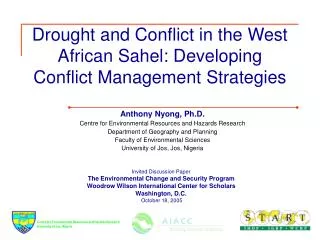 Drought and Conflict in the West African Sahel: Developing Conflict Management Strategies
