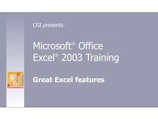 Microsoft ® Office Excel ® 2003 Training