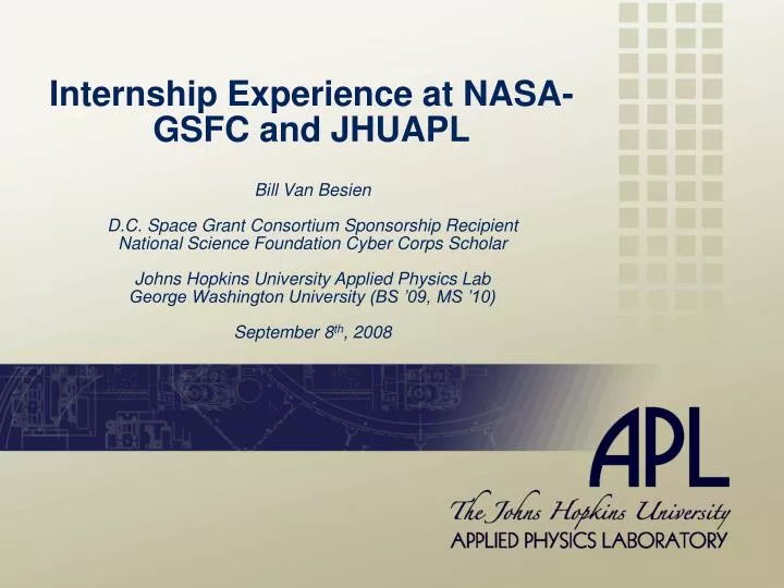 internship experience at nasa gsfc and jhuapl