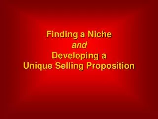 Finding a Niche and Developing a Unique Selling Proposition