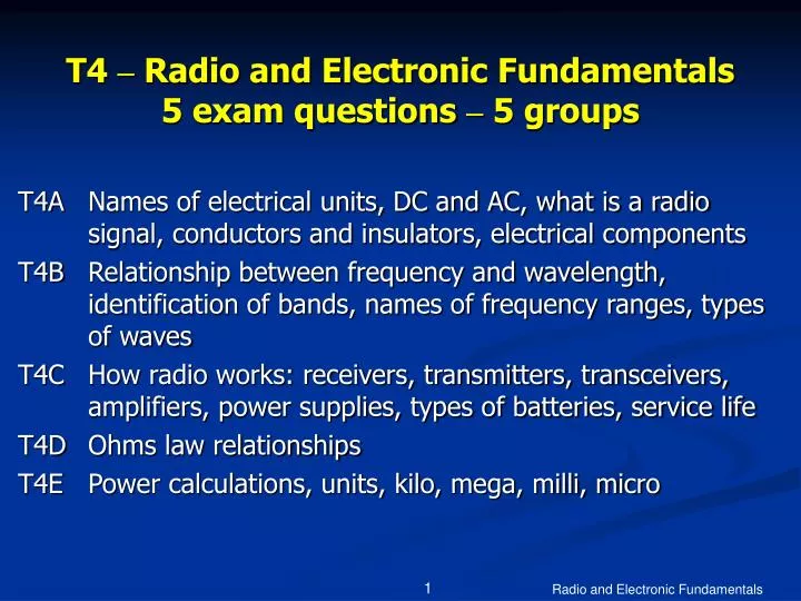 t4 radio and electronic fundamentals 5 exam questions 5 groups