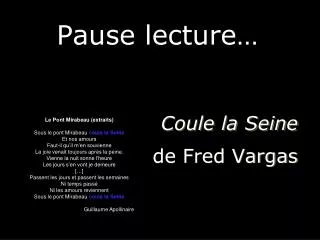 Pause lecture… Coule la Seine de Fred Vargas