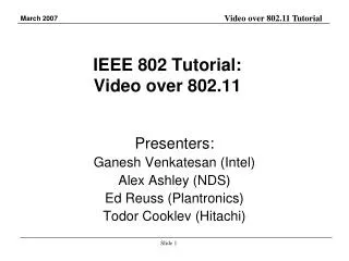 IEEE 802 Tutorial: Video over 802.11