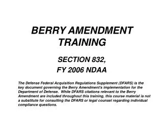 BERRY AMENDMENT TRAINING