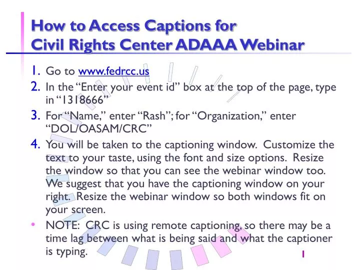 how to access captions for civil rights center adaaa webinar