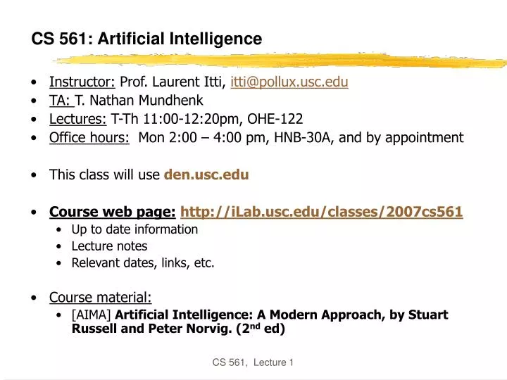 cs 561 artificial intelligence