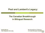 Peal and Lambert’s Legacy: - slide 1