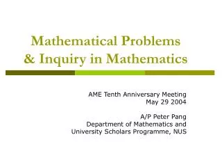 Mathematical Problems &amp; Inquiry in Mathematics