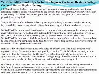 verifiedcredible.com helps businesses improve customer revie