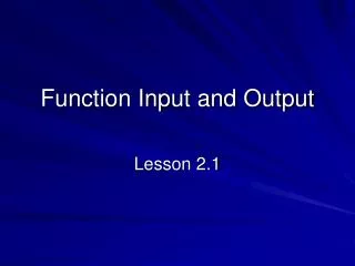 Function Input and Output