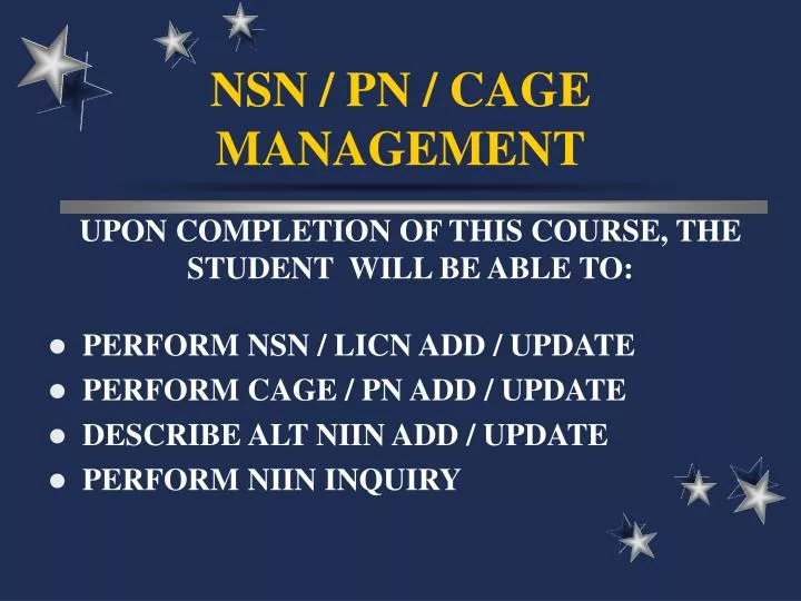 nsn pn cage management
