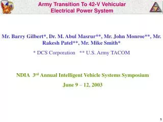 Army Transition To 42-V Vehicular Electrical Power System