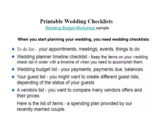 Printable Wedding Checklists - Budget list