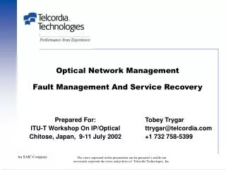 Optical Network Management Fault Management And Service Recovery