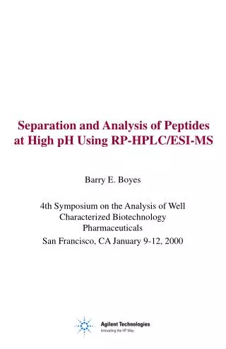 Separation and Analysis of Peptides at High pH Using RP-HPLC/ESI-MS