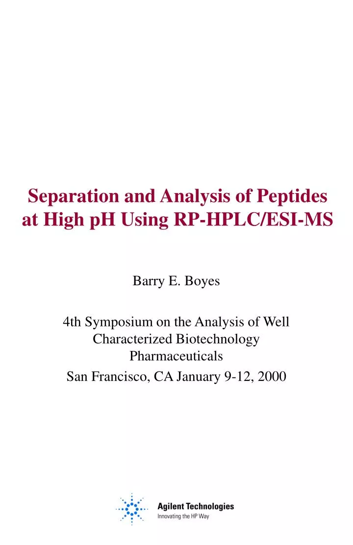 separation and analysis of peptides at high ph using rp hplc esi ms