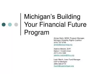 Michigan’s Building Your Financial Future Program