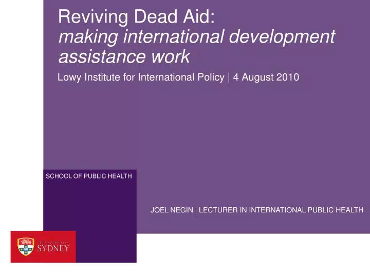 reviving dead aid making international development assistance work