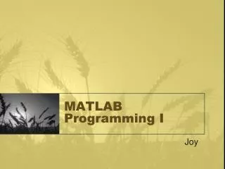 MATLAB Programming I