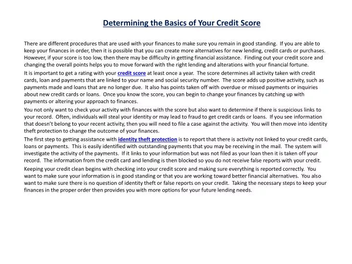 determining the basics of your credit score