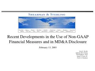 Recent Developments in the Use of Non-GAAP Financial Measures and in MD&amp;A Disclosure