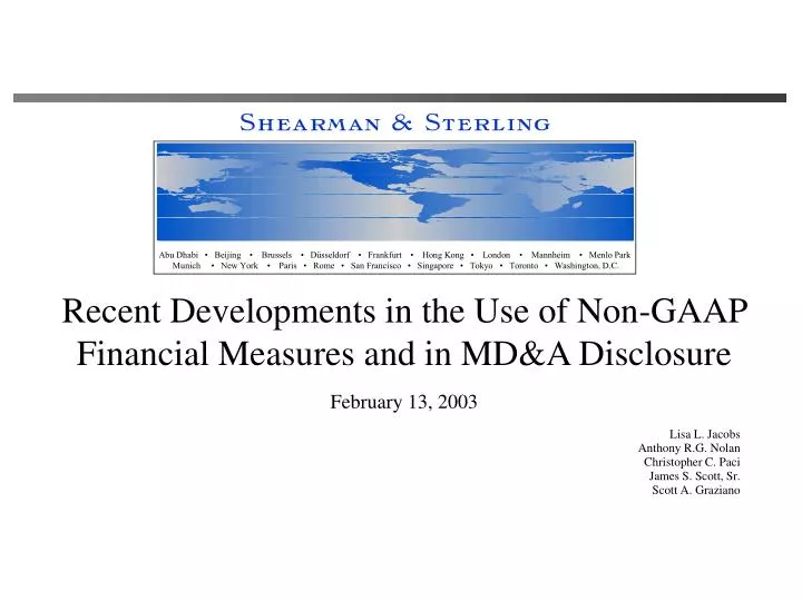 recent developments in the use of non gaap financial measures and in md a disclosure