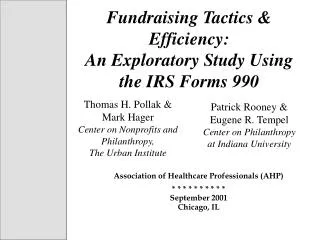 Fundraising Tactics &amp; Efficiency: An Exploratory Study Using the IRS Forms 990