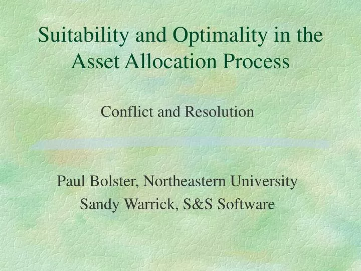 suitability and optimality in the asset allocation process