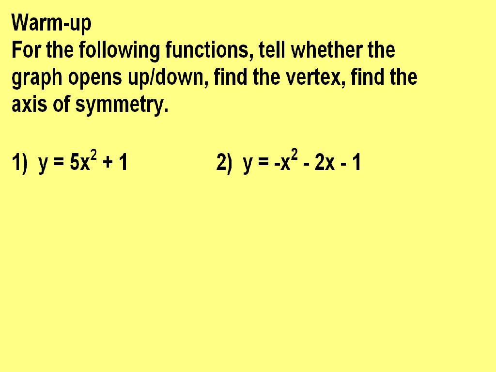 PPT - 5.2: Vertex Form PowerPoint Presentation, free download - ID:165627