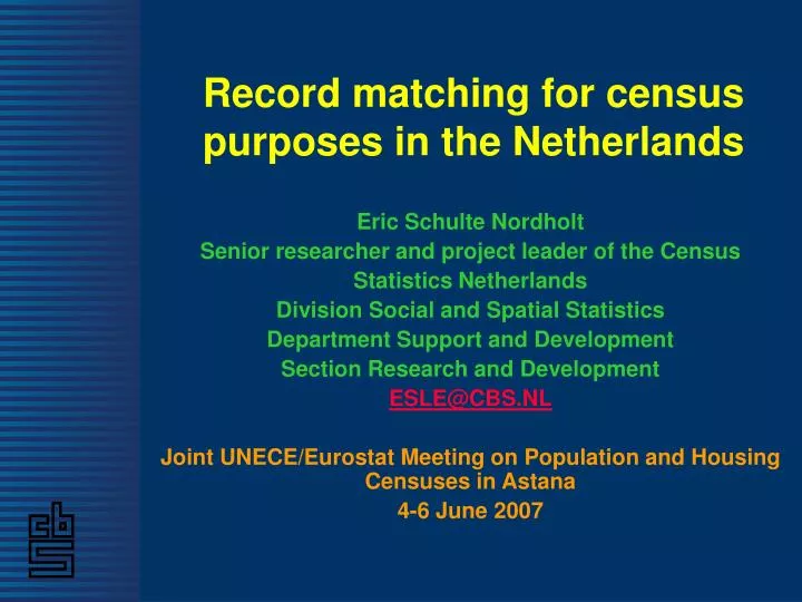 record matching for census purposes in the netherlands