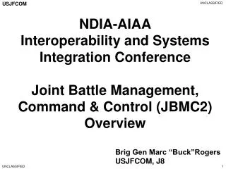 NDIA-AIAA Interoperability and Systems Integration Conference Joint Battle Management, Command &amp; Control (JBMC2) Ove