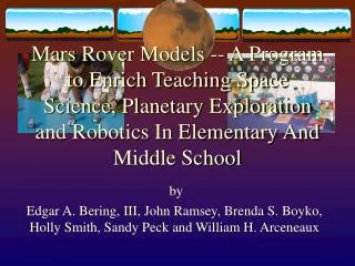 Mars Rover Models -- A Program to Enrich Teaching Space Science, Planetary Exploration and Robotics In Elementary And Mi