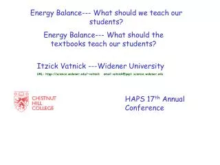 Energy Balance--- What should we teach our students?