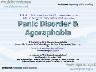 Panic Disorder &amp; Agoraphobia
