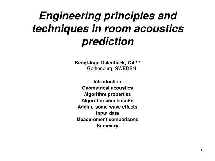 engineering principles and techniques in room acoustics prediction