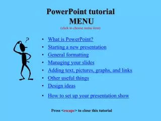 PowerPoint tutorial MENU (click to choose menu item)