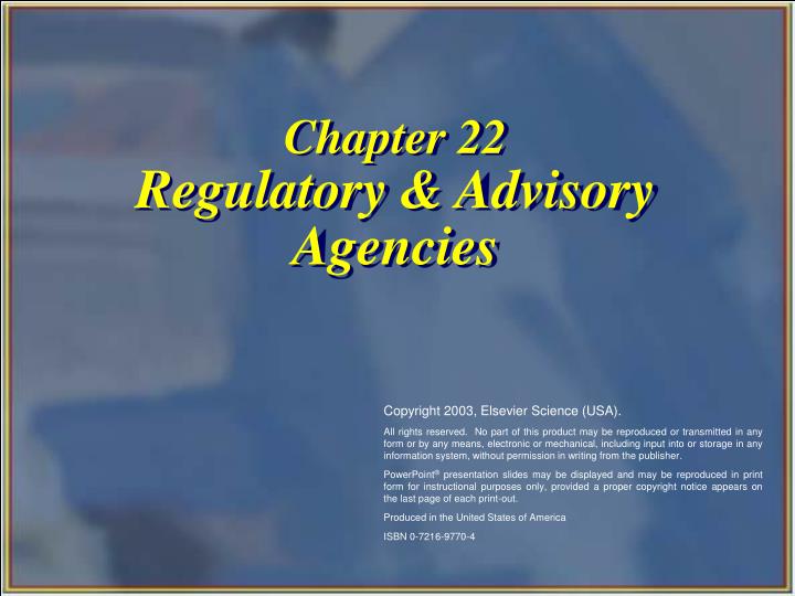 chapter 22 regulatory advisory agencies