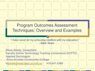 Program Outcomes Assessment Techniques: Overview and Examples