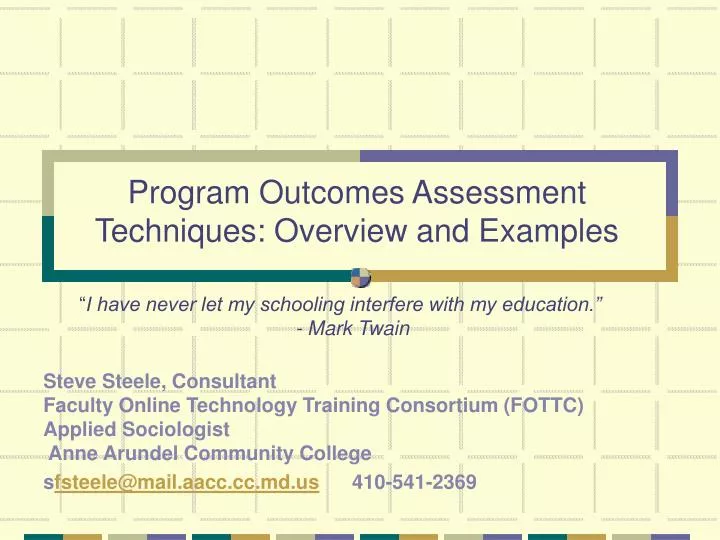 program outcomes assessment techniques overview and examples