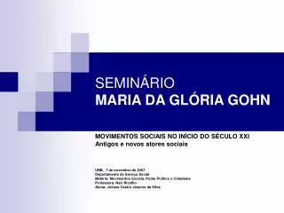 SEMINÁRIO MARIA DA GLÓRIA GOHN